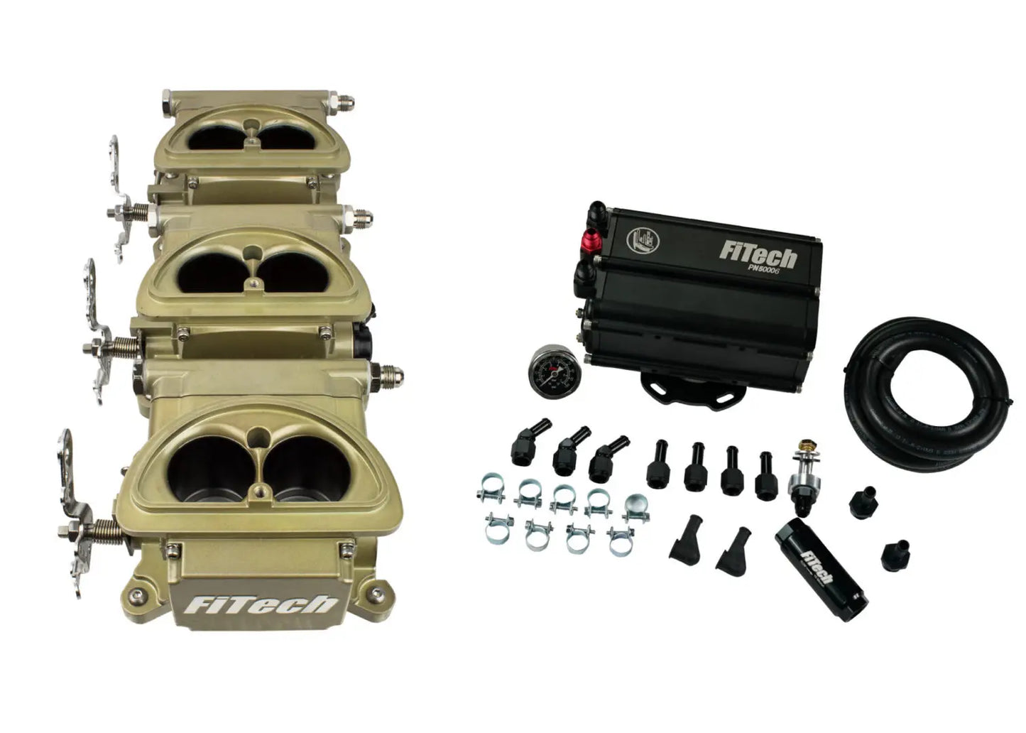 Go EFI 3x2 Tri Power 600 HP Classic Gold EFI System With Force Fuel Mini Delivery Master Kit