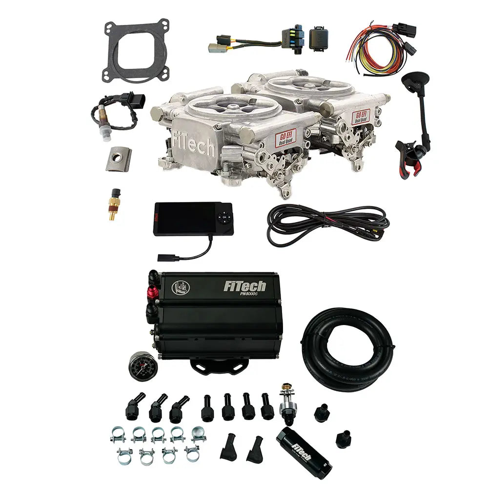 Go EFI 2x4 625 HP Bright Aluminum EFI System With Go Fuel Force Fuel Mini Surge Tank Master Kit