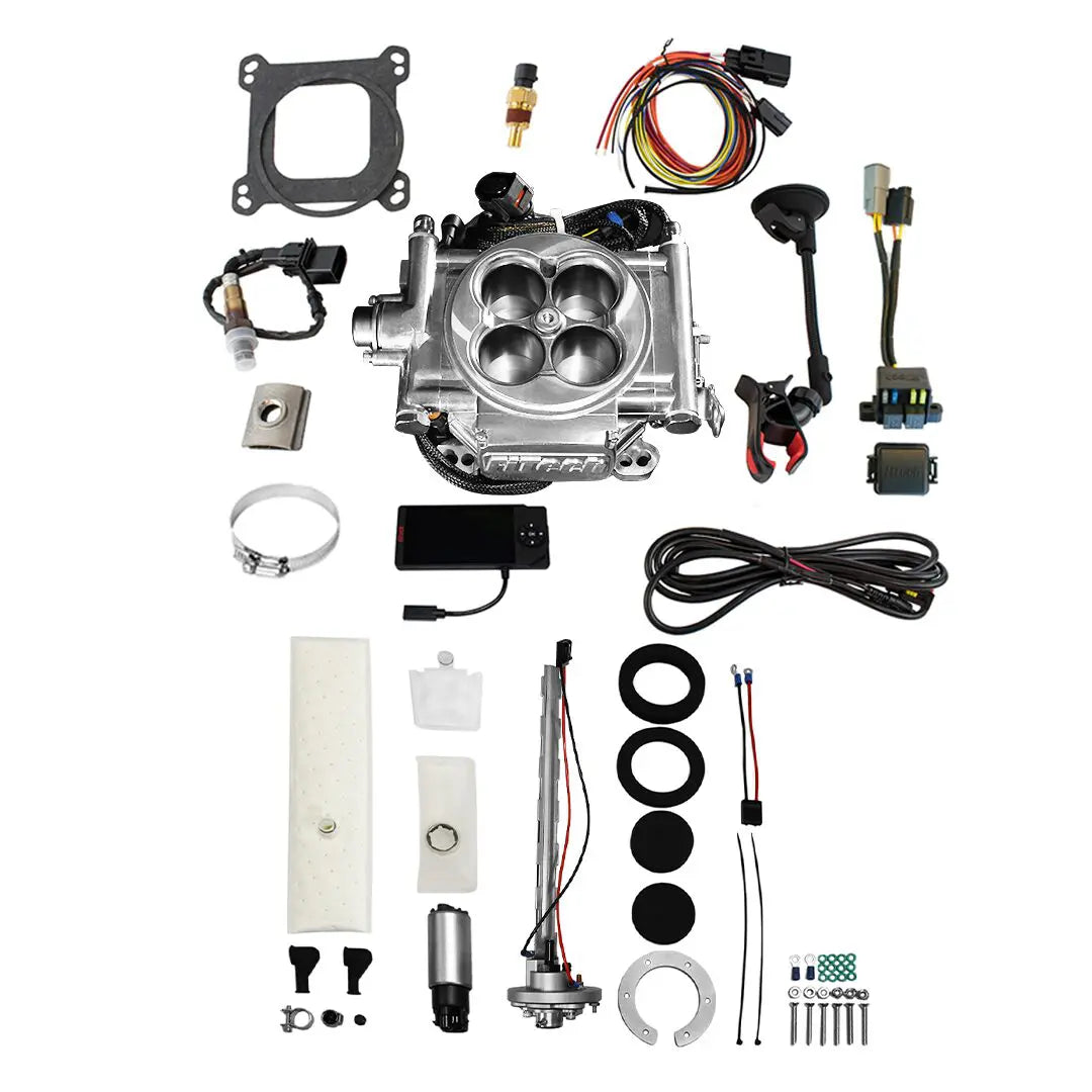 Go EFI 4 600 HP Bright Aluminum EFI System With Go Fuel In-Tank Regulated Pump 255 LPH Master Kit