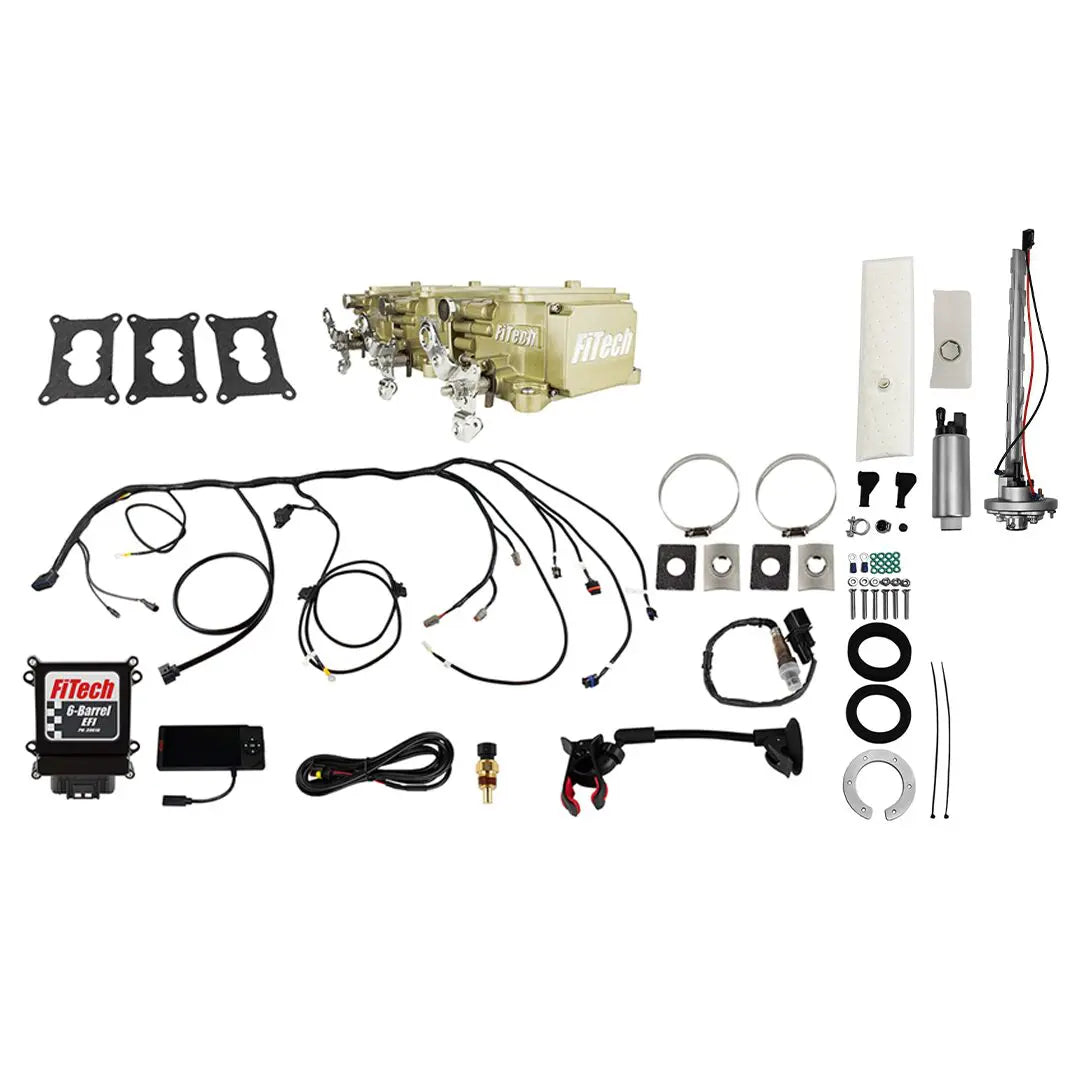 Go EFI 3x2 Tri Power 600 HP Classic Gold EFI System With Go Fuel In-Tank Regulated Pump 340 LPH Master Kit