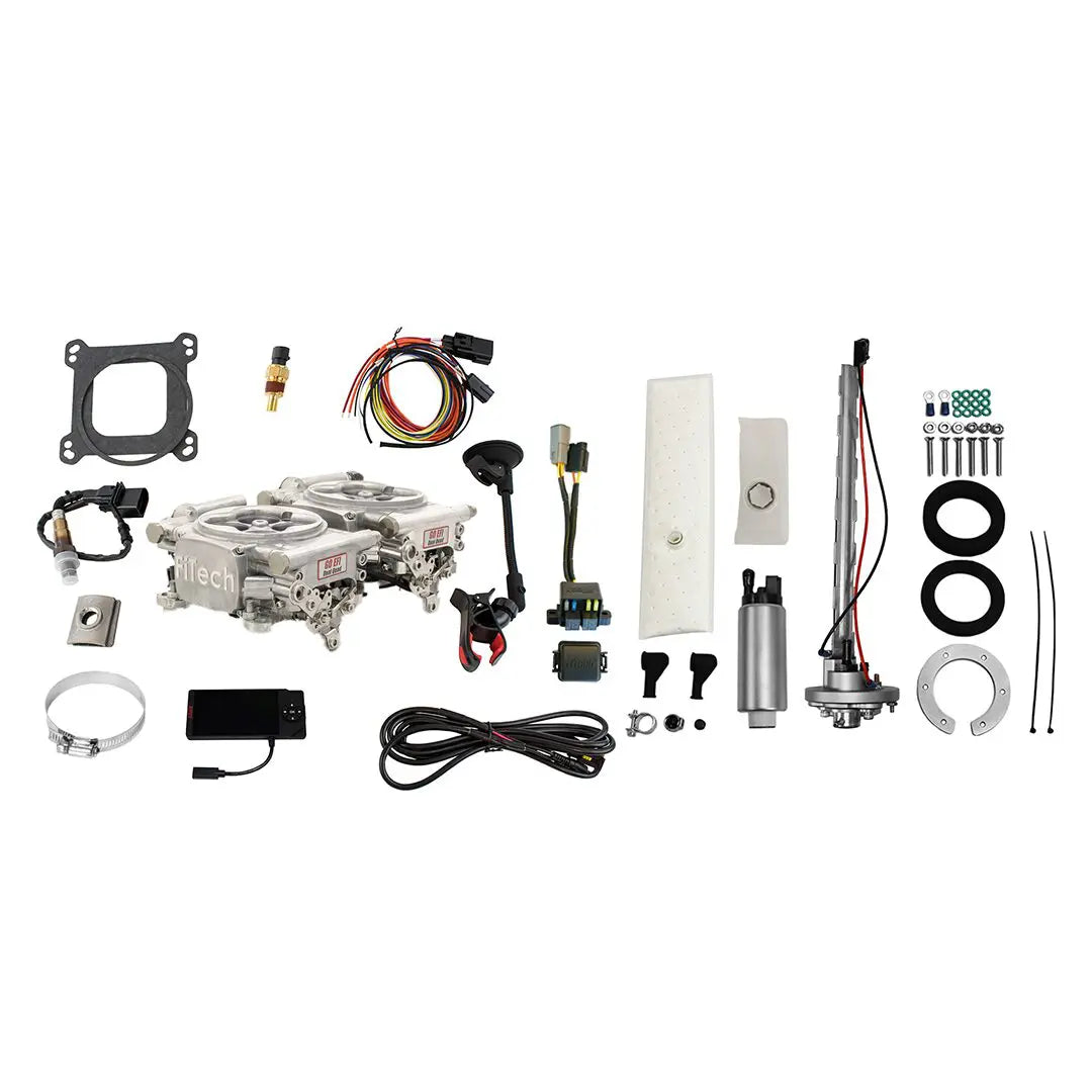 Go EFI 2×4 625 HP Bright Aluminum EFI System With Go Fuel In-Tank Regulated Pump 340 LPH Master Kit