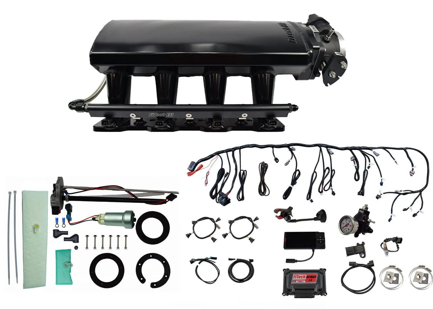 Ultimate LS 500 HP EFI System With Long Runner Cathedral Intake, In Tank 440 LPH Pump Module & Go Fuel Regulator Master Kit