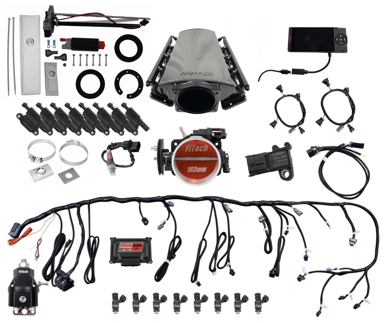 Ultimate LS 750 HP EFI System With Short LS3 Port Intake, In Tank Pump Module, Go Fuel Regulator, & LS3 Coil Pack Set