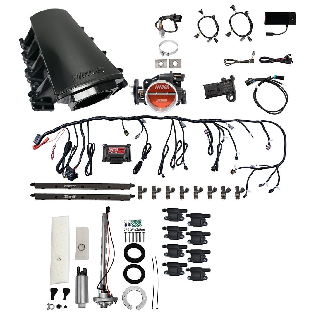 Ultimate LS 500 HP EFI System With Short LS7 Port Intake, Go Fuel In-Tank Regulated Pump 340 LPH & Go Spark LS3 Style Coil 8 Pack Master Kit