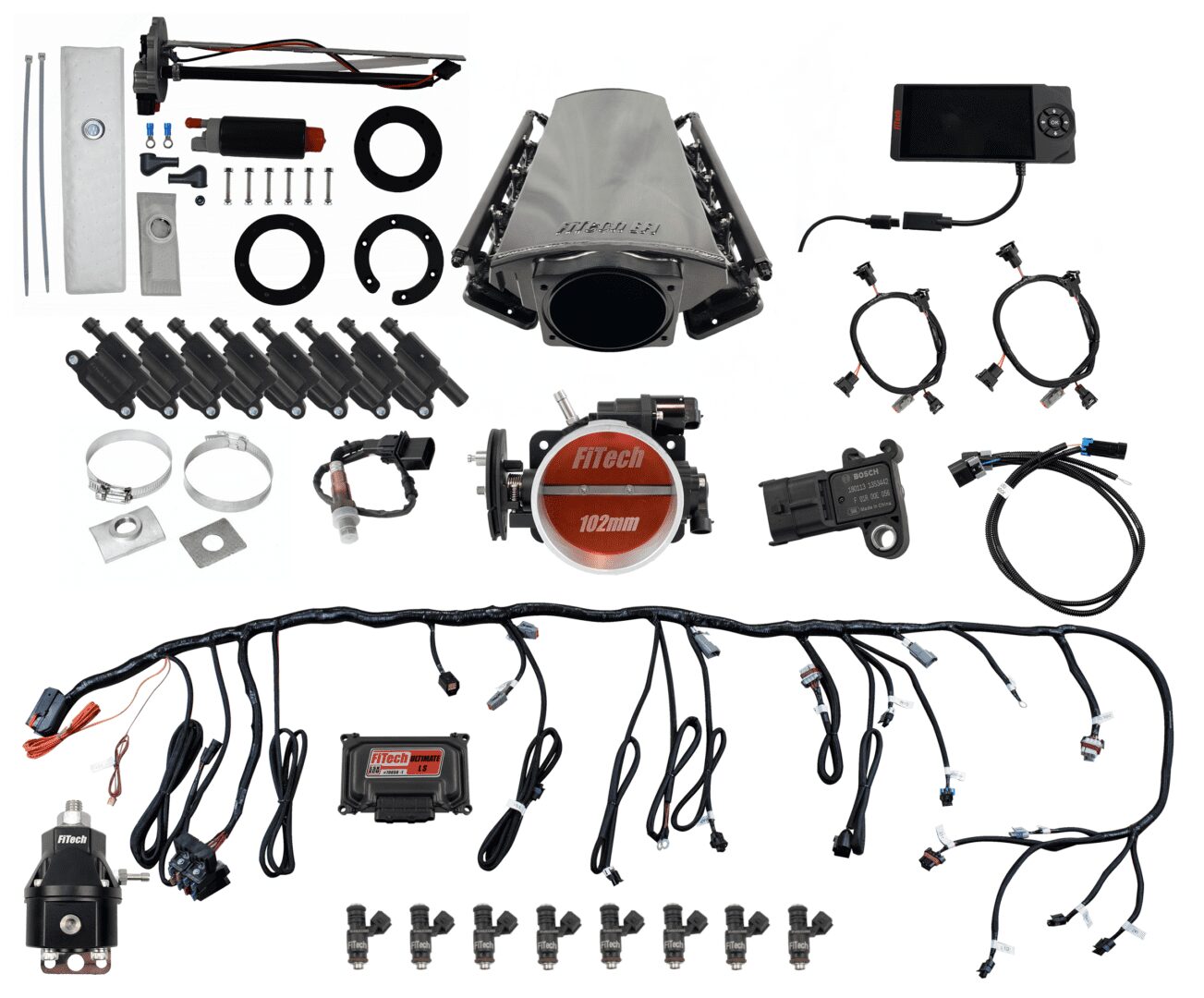 Ultimate LS 750 HP EFI System With Short LS3 Port Intake, In Tank Pump Module, Go Fuel Regulator, & LS3 Coil Pack With LED Set