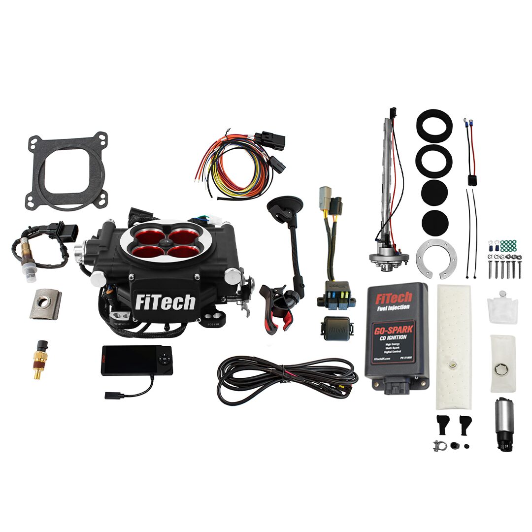 Go EFI 4 600 HP Power Adder Matte Black EFI System With Go Fuel In-Tank Regulated Pump 255 LPH & Go Spark CDI Box Master Kit