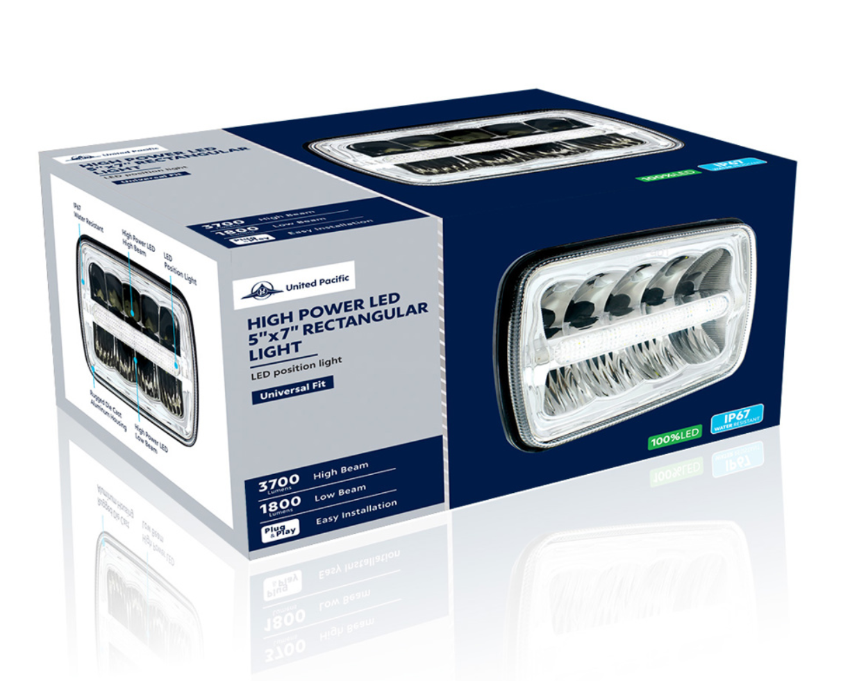 ULTRALIT - 9 High Power LED 5" X 7`" Rectangular Light With White Position Light Bar