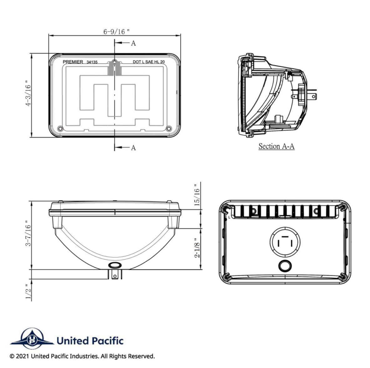 ULTRALIT - Heated 4" X 6" LED Headlight With Polycarbonate Lens & Housing - Low Beam
