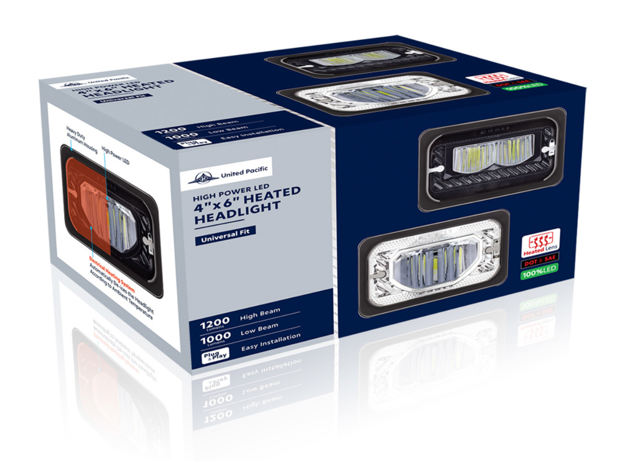 ULTRALIT - Heated 4" X 6" LED Headlight With Glass Lens & Aluminum Housing - High Beam - Black