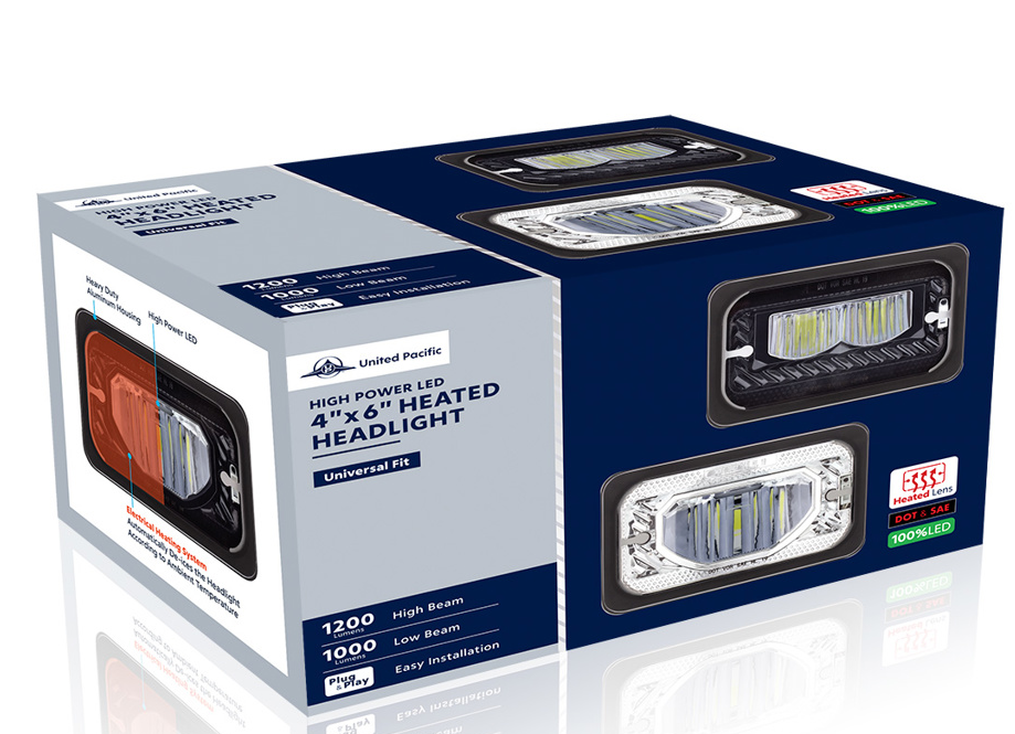 ULTRALIT - Heated 4" X 6" LED Headlight With Glass Lens & Aluminum Housing - Low Beam - Chrome