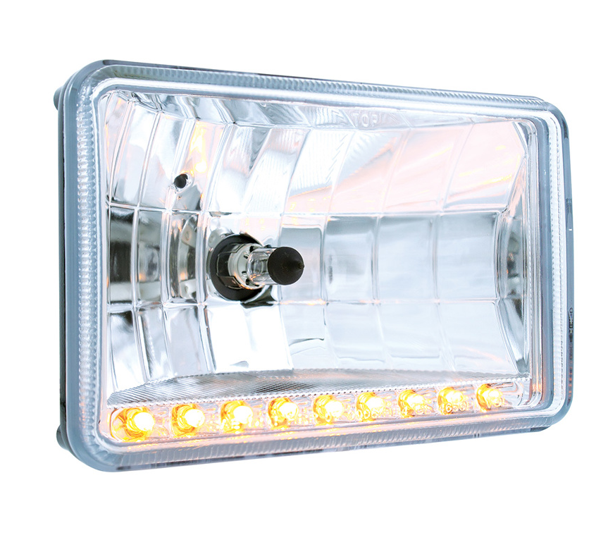 ULTRALIT - 4" X 6" Crystal Headlight With 9 Amber LED Position Light - High Beam