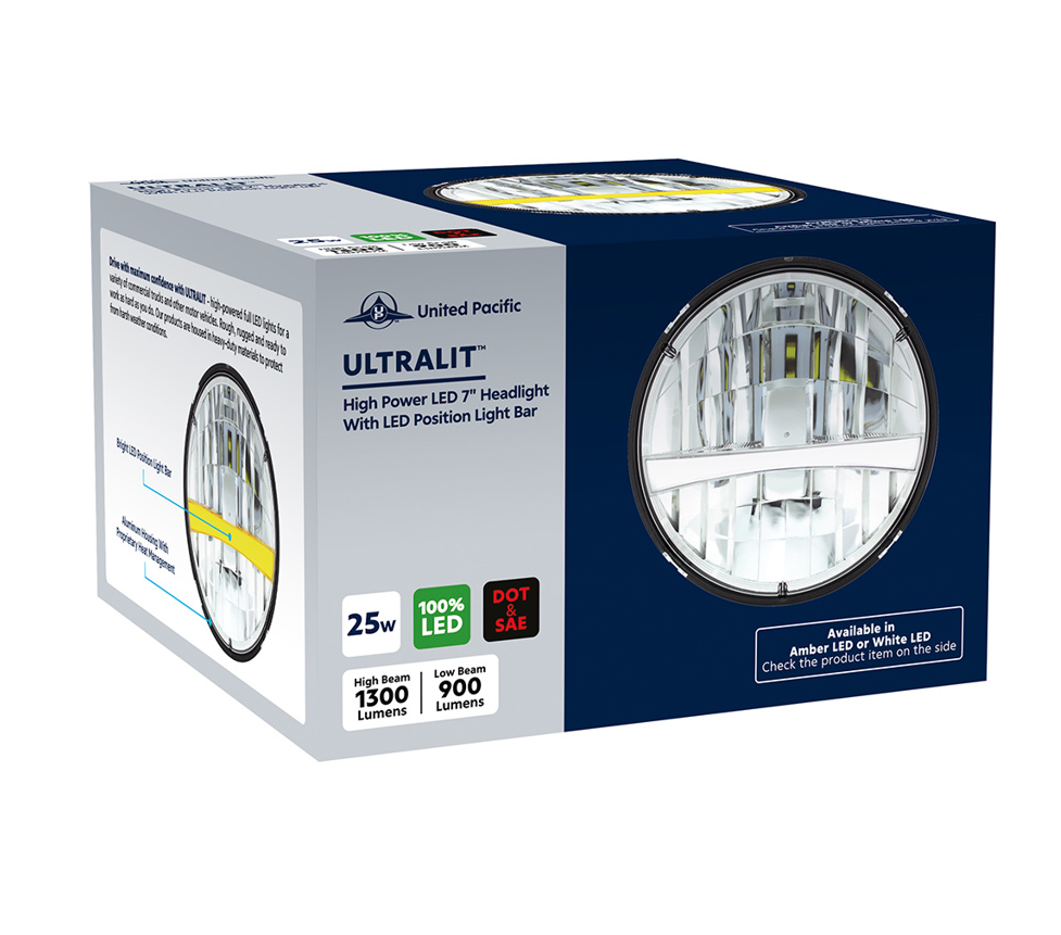 UNIVERSAL ULTRALIT - High Power LED 7" Headlight With Turn Signal & White Position Light Bar