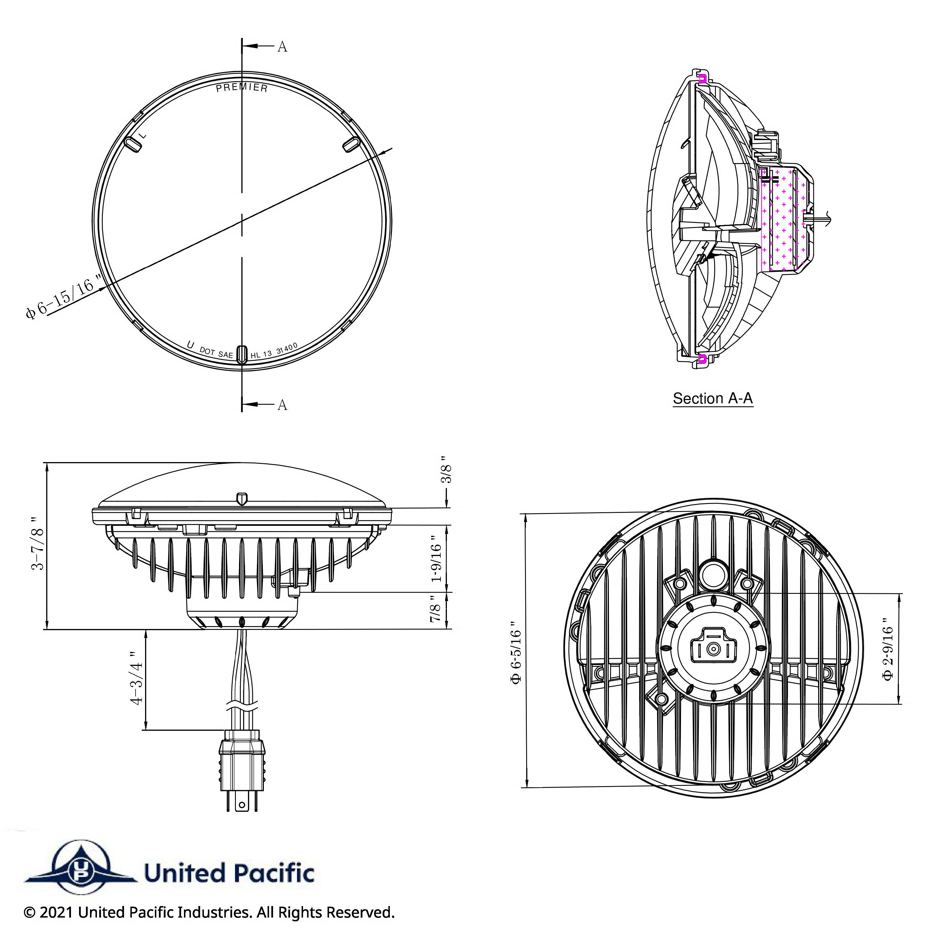 UNIVERSAL ULTRALIT - 5 High Power LED 7" Dual Function Headlight - Chrome