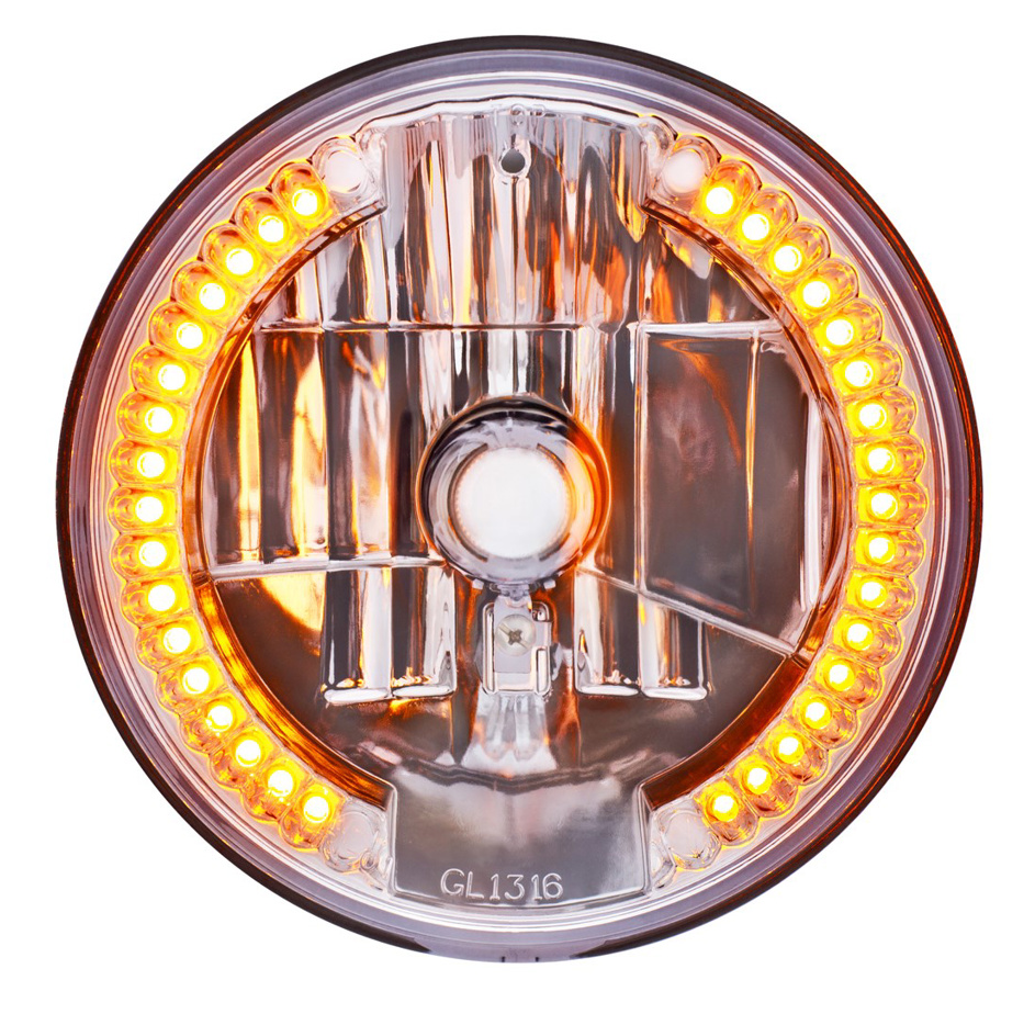 UNIVERSAL ULTRALIT - 7" Crystal Headlight With 34 Amber LED Position Light
