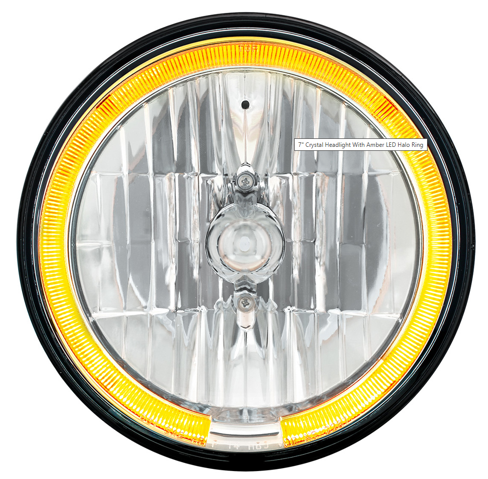 UNIVERSAL ULTRALIT - 7" Crystal Headlight With Amber LED Halo Ring