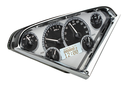 1955-1959 Chevrolet Truck Dakota Digital VHX Analog Instrument System Silver Alloy Background - White Lighting
