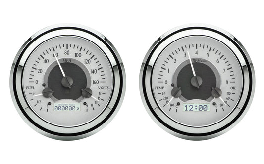 1947-1953 Chevrolet & GMC Truck Dakota Digital VHX Analog Instrument System - Silver Alloy Background w/ White Lighting Display VHX-47C-PU-S-W