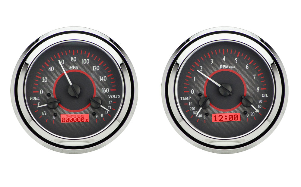 1947-1953 Chevy Truck VHX System, Carbon Fiber Style Face, Red Display VHX-47C-PU-C-R