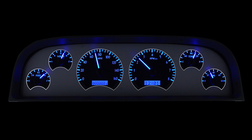 1960-1963 Chevrolet Pickup VHX System, Silver Alloy Face, Blue Display VHX-60C-PU-S-B