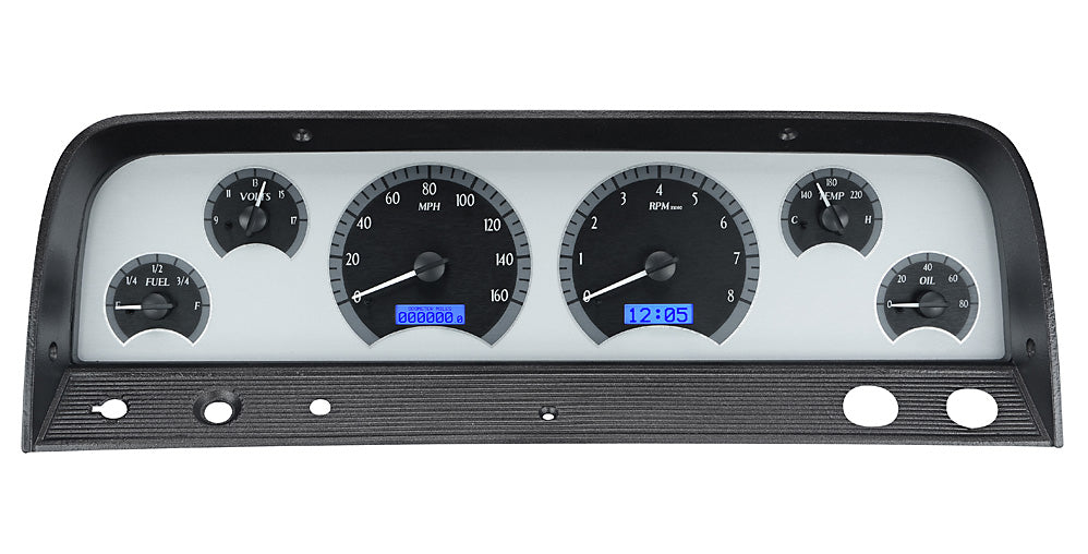 1964-1966 Chevrolet Pickup VHX System, Silver Alloy Face, Blue Display VHX-64C-PU-S-B