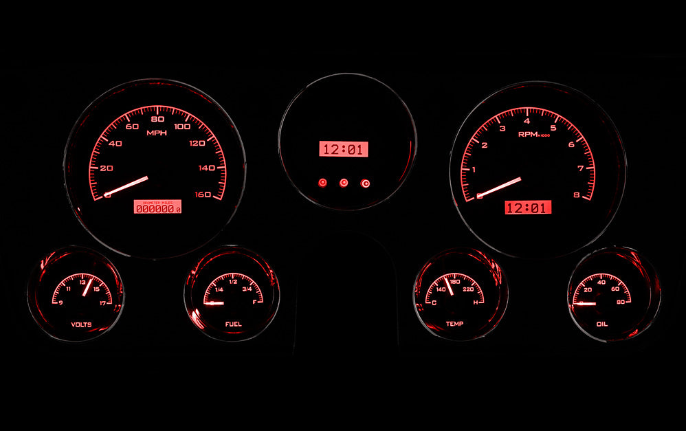 1967-1972 Chevrolet or GMC VHX System, Black Alloy Face, Red Display VHX-67C-PU-K-R