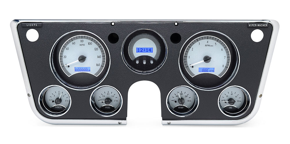 1967-1972 Chevy Truck VHX System, Silver Alloy Style Face, Blue Display VHX-67C-PU-S-B