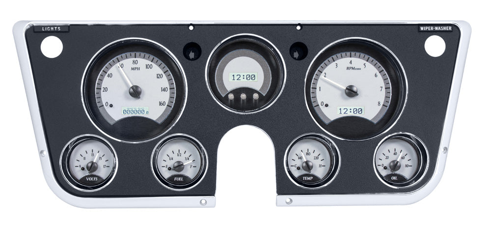 1967-1972 Chevy Truck VHX System, Silver Alloy Style Face, White Display VHX-67C-PU-S-W