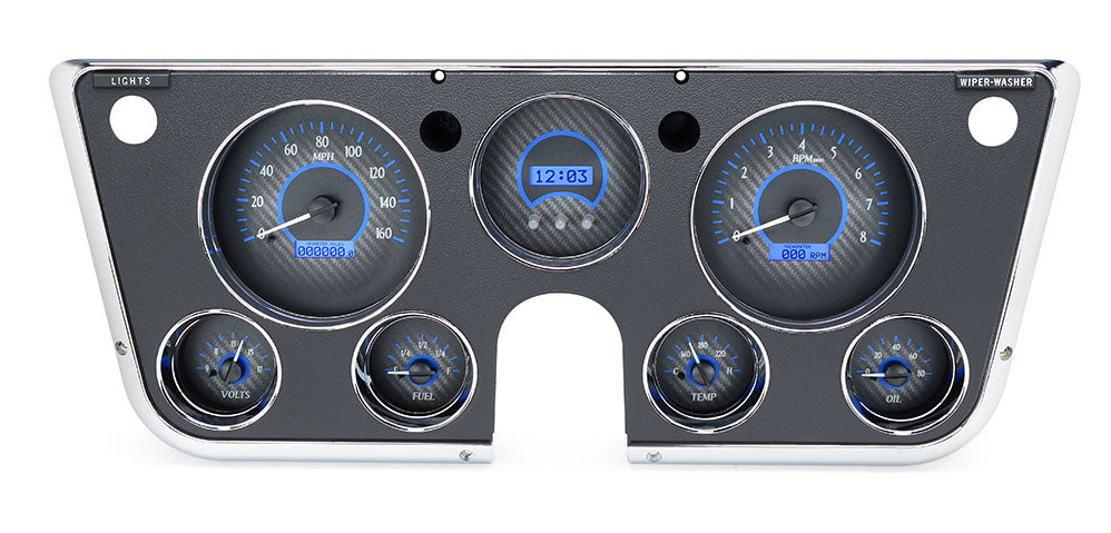 1967-1972 Chevy Truck VHX System, Carbon Fiber Style Face, Blue Display VHX-67C-PU-C-B