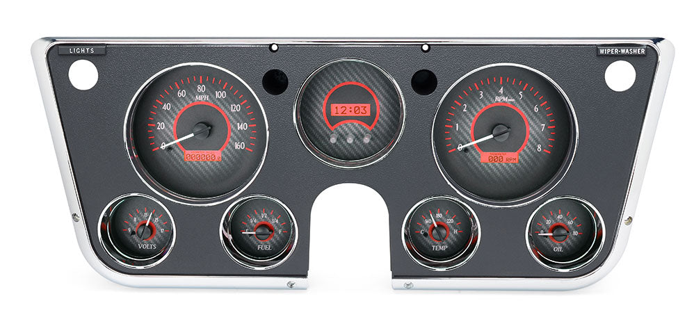 1967-1972 Chevy Truck VHX System, Carbon Fiber Style Face, Red Display VHX-67C-PU-C-R