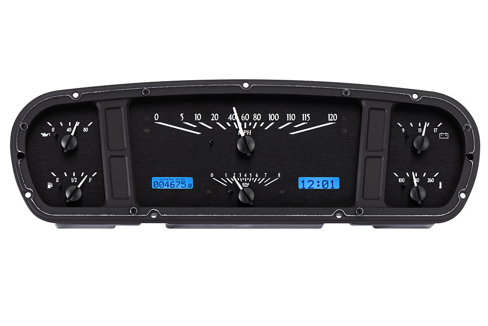 1965-1966 Ford Custom Cab Pickup VHX Instruments - Black Alloy Face, Blue Display VHX-65F-PU-K-B