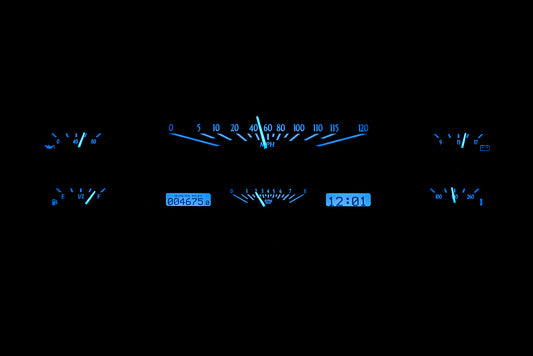 1965-1966 Ford Custom Cab Pickup VHX Instruments - Black Alloy Face, Blue Display VHX-65F-PU-K-B