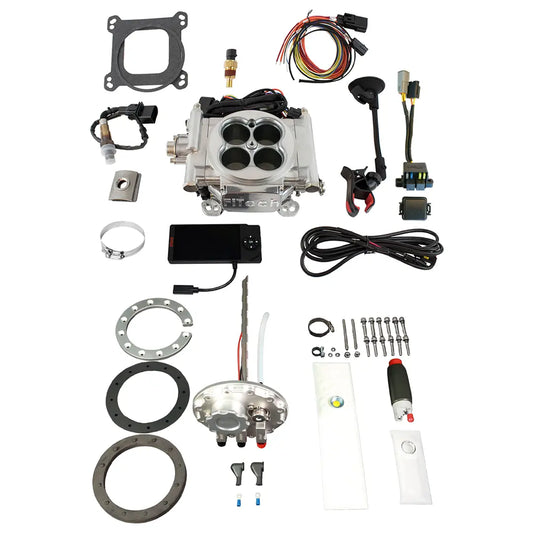 Go EFI 4 600 HP Bright Aluminum EFI System With Go Fuel Returnless In-Tank Module Master Kit