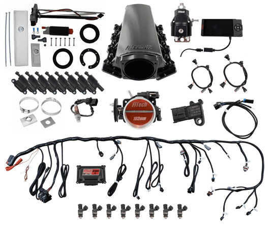 Ultimate LS 750 HP EFI System With Long Runner Cathedral Intake, In Tank Pump Module, Go Fuel Regulator & LS3 Coil Pack Set