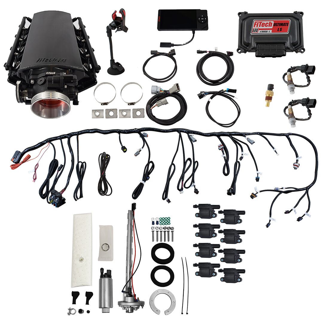 Ultimate LS 500 HP EFI System With Short Cathedral Intake, Go Fuel In-Tank Regulated Pump 340 LPH & Go Spark LS3 Style Coil 8 Pack Master Kit