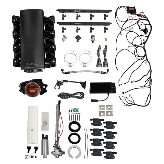 Ultimate LS 750 HP EFI System With Short Cathedral Intake, Go Fuel In-Tank Regulated Pump 340 LPH & Go Spark LS3 Style Coil 8 Pack Master Kit
