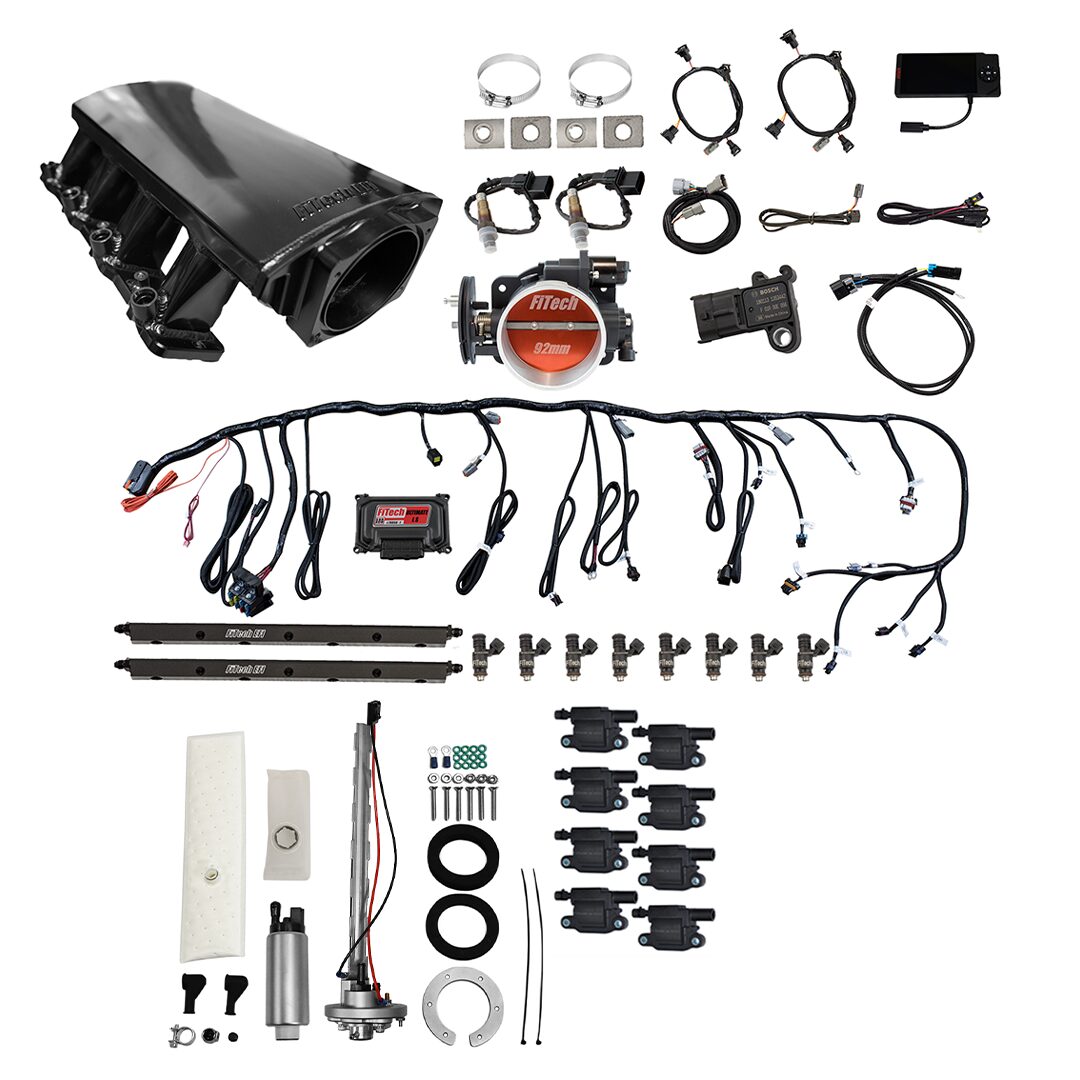 Ultimate LS 500 HP EFI System With Short LS3 Port Intake, Transmission Control, Go Fuel In-Tank Regulated Pump 340 LPH & Go Spark LS3 Style Coil 8 Pack Master Kit