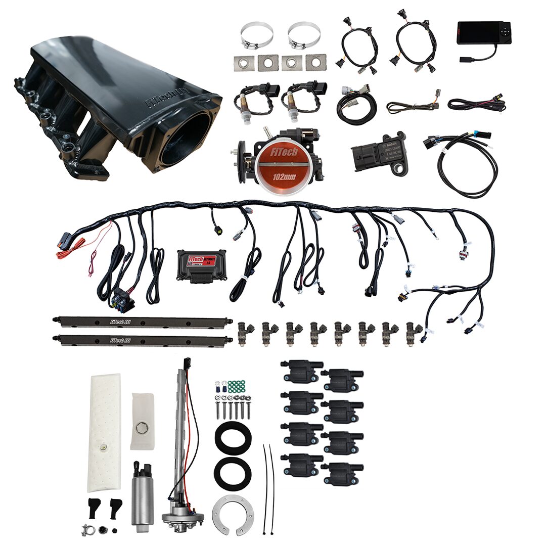 Ultimate LS 750 HP EFI System With Short LS3 Port Intake, Transmission Control, Go Fuel In-Tank Regulated Pump 340 LPH & Go Spark LS3 Style Coil 8 Pack Master Kit