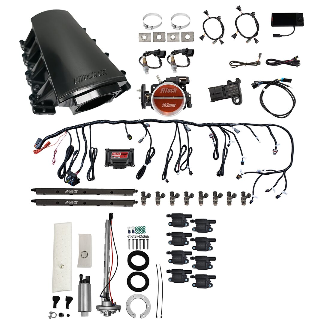 Ultimate LS 750 HP EFI System With Short LS7 Port Intake, Go Fuel In-Tank Regulated Pump 340 LPH & Go Spark LS3 Style Coil 8 Pack Master Kit