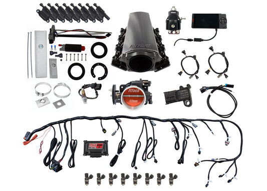 Ultimate LS 500 HP EFI System With Short Cathedral Intake, In Tank Pump Module,Go Fuel Regulator & LS3 Coil Pack With LED Set