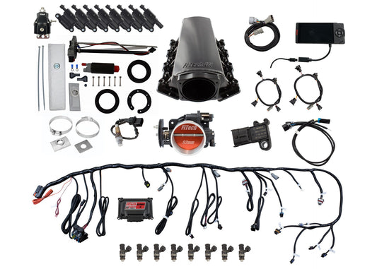 Ultimate LS 500 HP EFI System With Short Cathedral Intake, Transmission Control, In Tank Pump Module, Go Fuel Regulator & LS3 Coil Pack With LED Set
