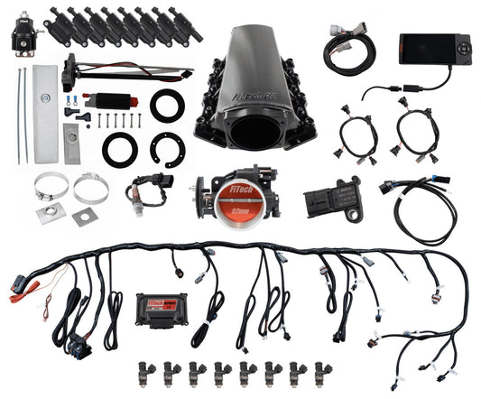 Ultimate LS 500 HP EFI System With Long Runner Cathedral Intake, Transmission Control, In Tank Pump Module, Go Fuel Regulator & LS3 Coil Pack With LED Set