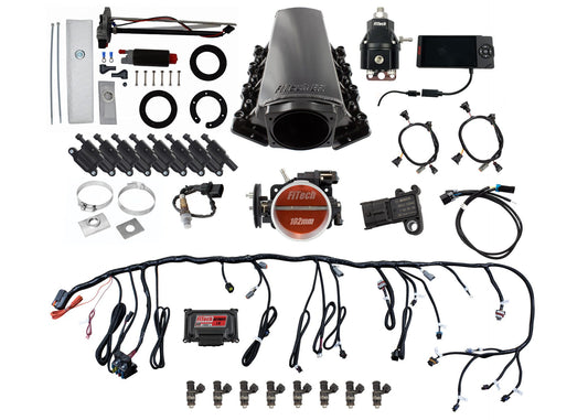Ultimate LS 750 HP EFI System With Short Cathedral Intake, In Tank Pump Module, Go Fuel Regulator & LS3 Coil Pack With LED Set