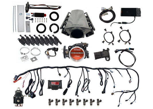Ultimate LS 500 HP EFI System With Short LS3 Port Intake, Transmission Control, In Tank Pump Module, Go Fuel Regulator & LS3 Coil Pack With LED Set pack set