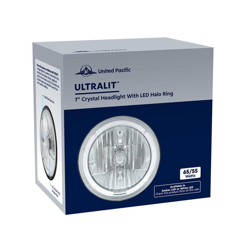 UNIVERSAL ULTRALIT - 7" Crystal Headlight With White LED Halo Ring