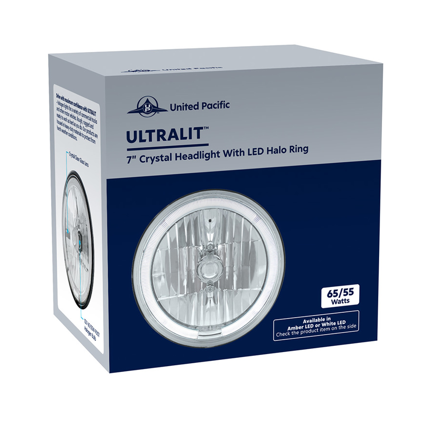 UNIVERSAL ULTRALIT - 7" Crystal Headlight With Amber LED Halo Ring