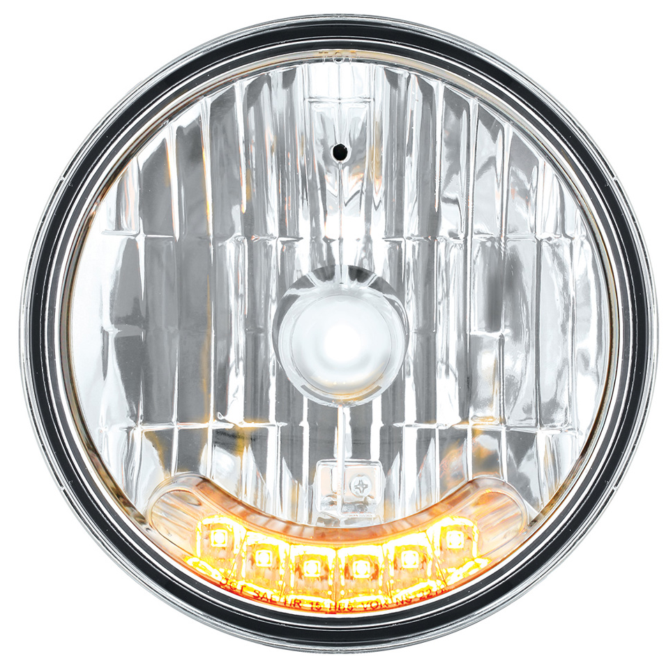 UNIVERSAL ULTRALIT - 7" Crystal Headlight With 6 Amber LED Position Light