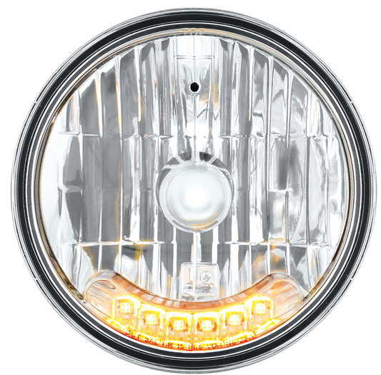 UNIVERSAL ULTRALIT - 7" Crystal Headlight With 6 Amber LED Position Light