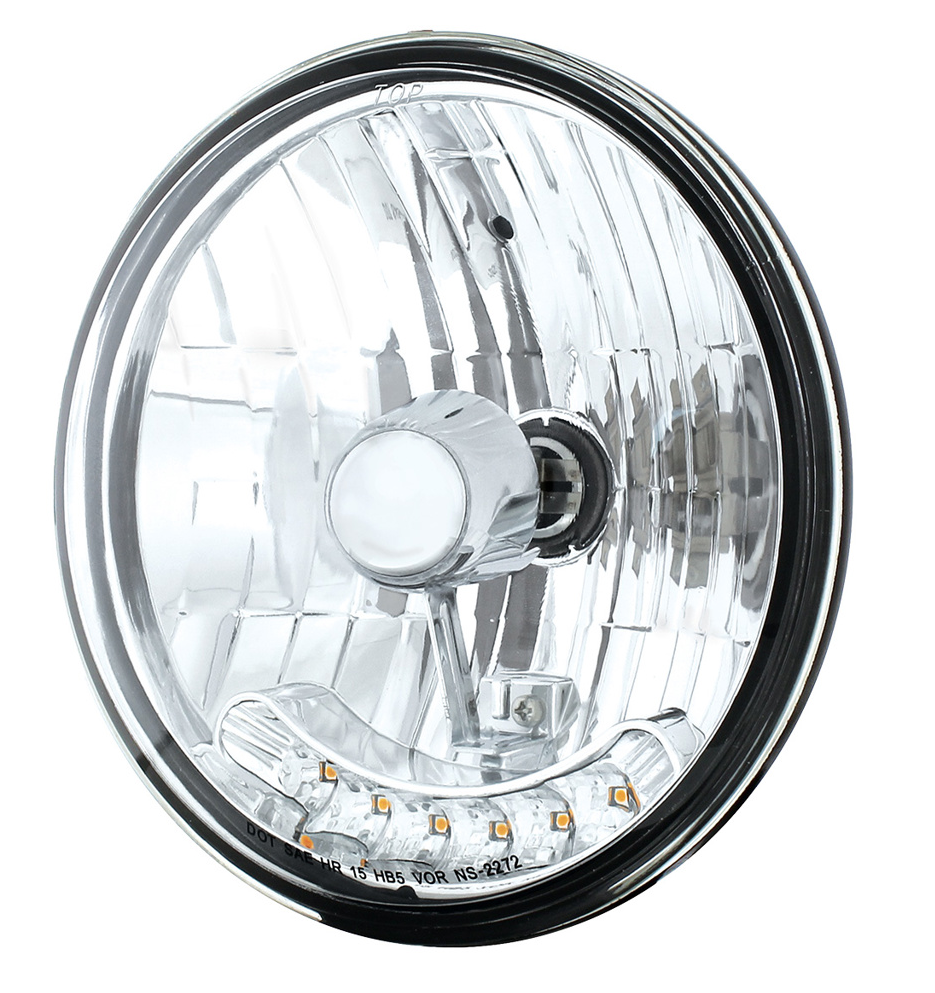 UNIVERSAL ULTRALIT - 7" Crystal Headlight With 6 Amber LED Position Light