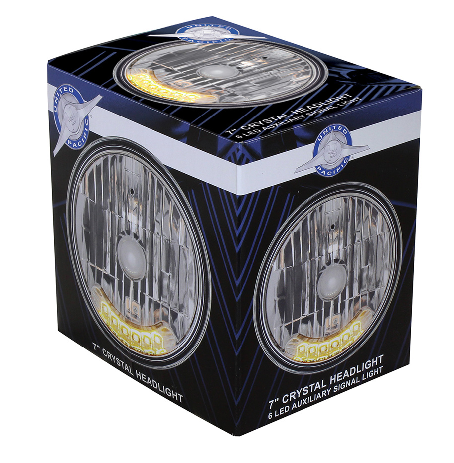 UNIVERSAL ULTRALIT - 7" Crystal Headlight With 6 Amber LED Position Light