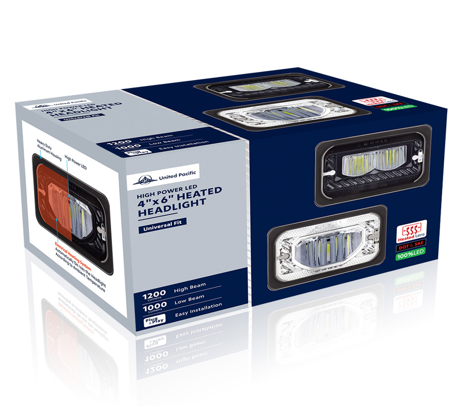 ULTRALIT - Heated 4" X 6" LED Headlight With Glass Lens & Aluminum Housing - High Beam - Chrome